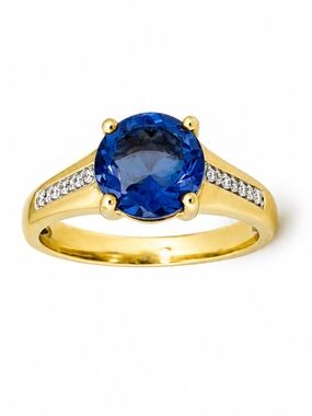 MACY’S • 925 Sterling Silver Gold Blue Tanzanite Statement Ring